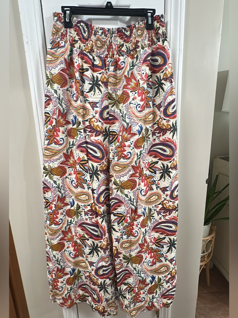 BODEN 100%Linen Pants Wide Legs Shirred Waist Paradise Paisley 28.5 long (mix48 - Picture 4 of 7